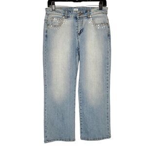 Vintage Cache Rhinestone Bling Denim Capris Sz 6